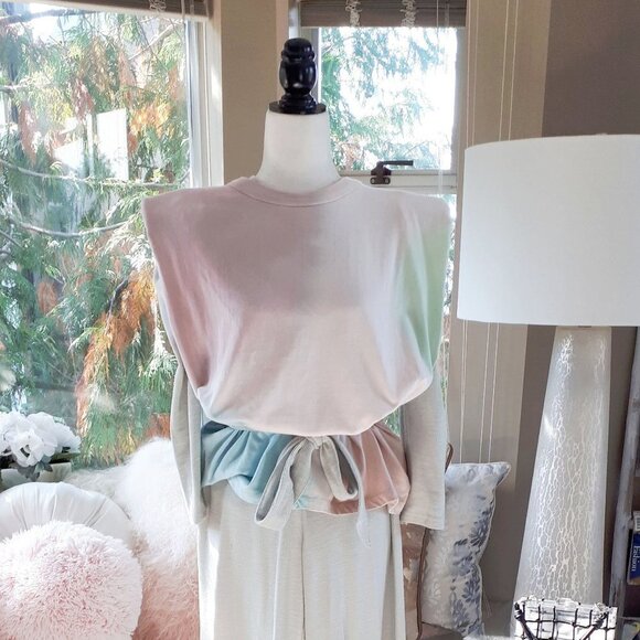 EUC Retrod tie dye cotton padded shoulder muscle top, M - Picture 2 of 8